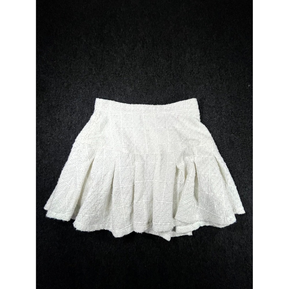 Kendall + Kylie Skater Mini Skirt Womens White Boucle Tweed Pleated Back Zip